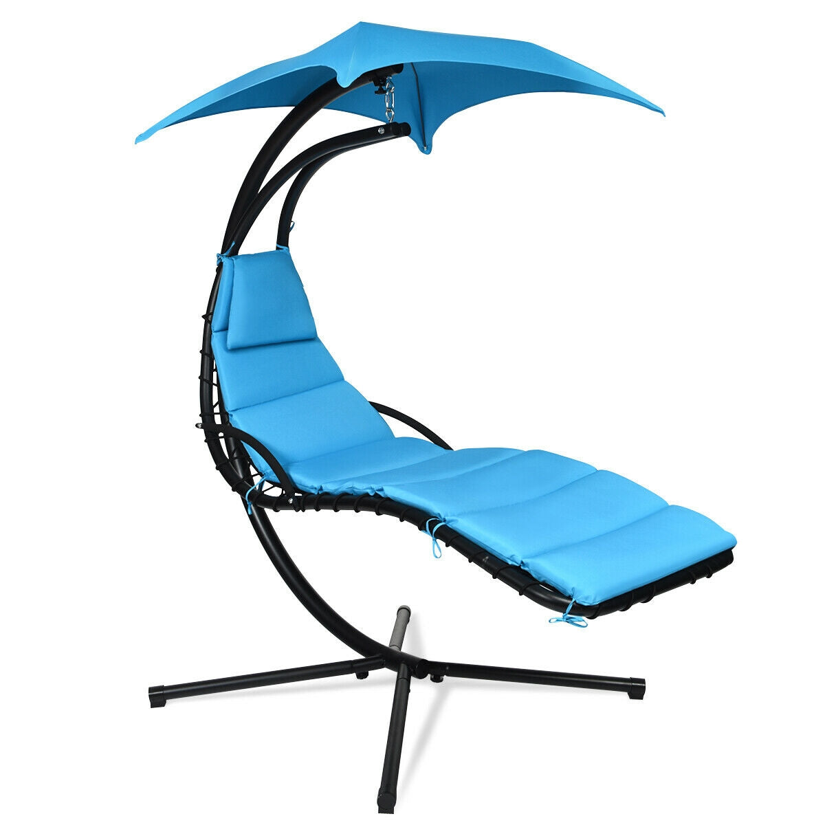 Hanging Stand Chaise Lounger Swing Chair with Pillow-BlueÂ