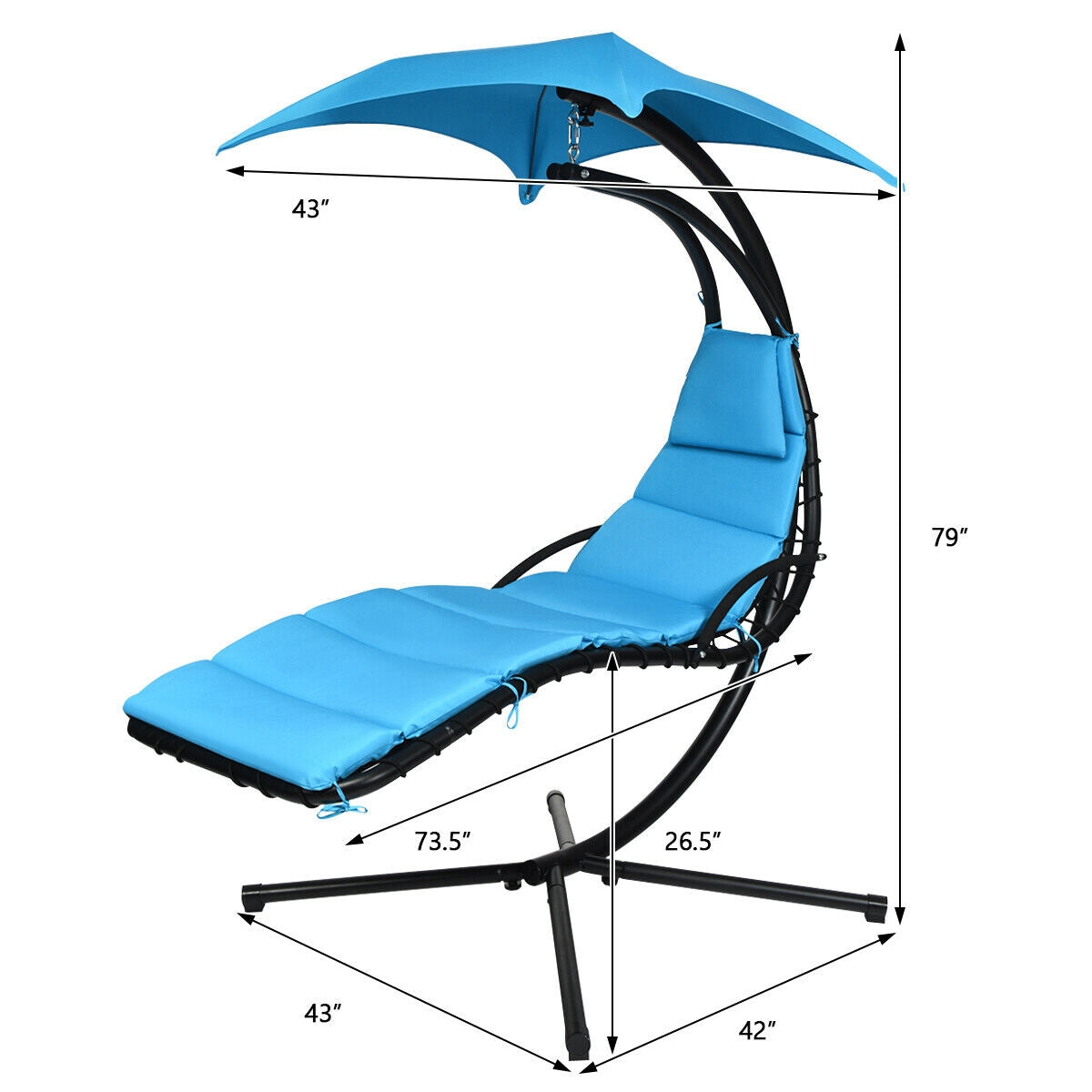 Hanging Stand Chaise Lounger Swing Chair with Pillow-BlueÂ