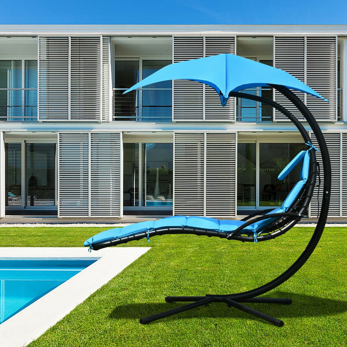 Hanging Stand Chaise Lounger Swing Chair with Pillow-BlueÂ