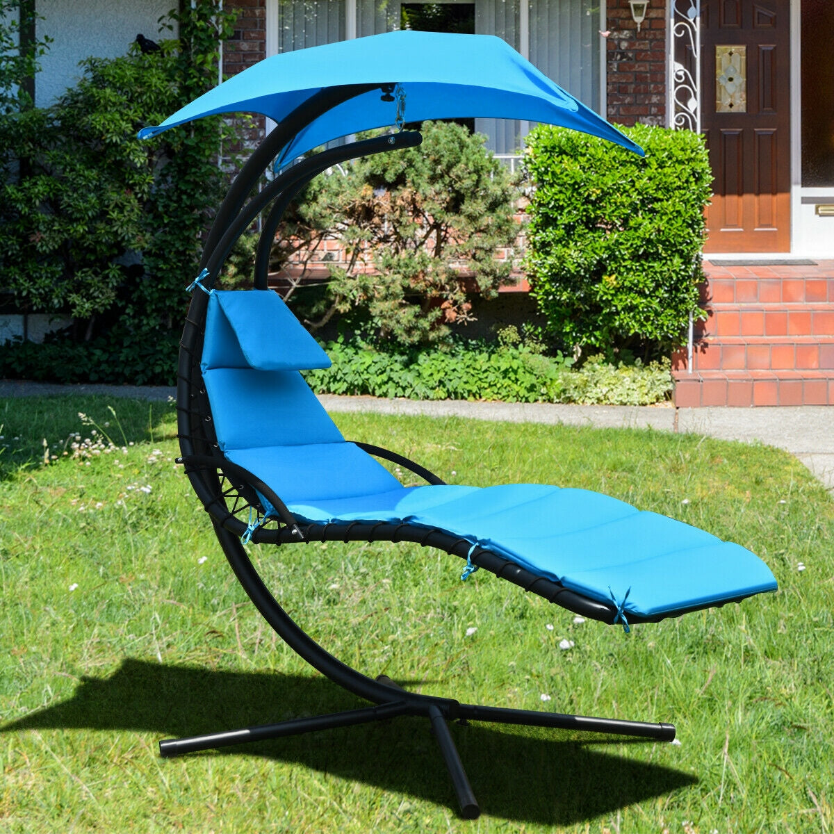 Hanging Stand Chaise Lounger Swing Chair with Pillow-BlueÂ