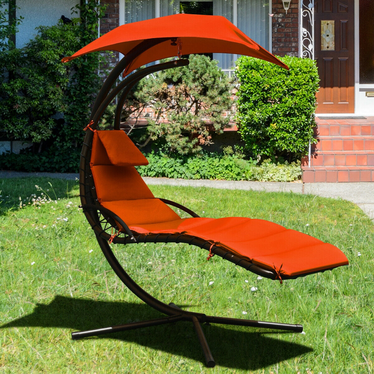 Hanging Stand Chaise Lounger Swing Chair with Pillow-OrangeÂ