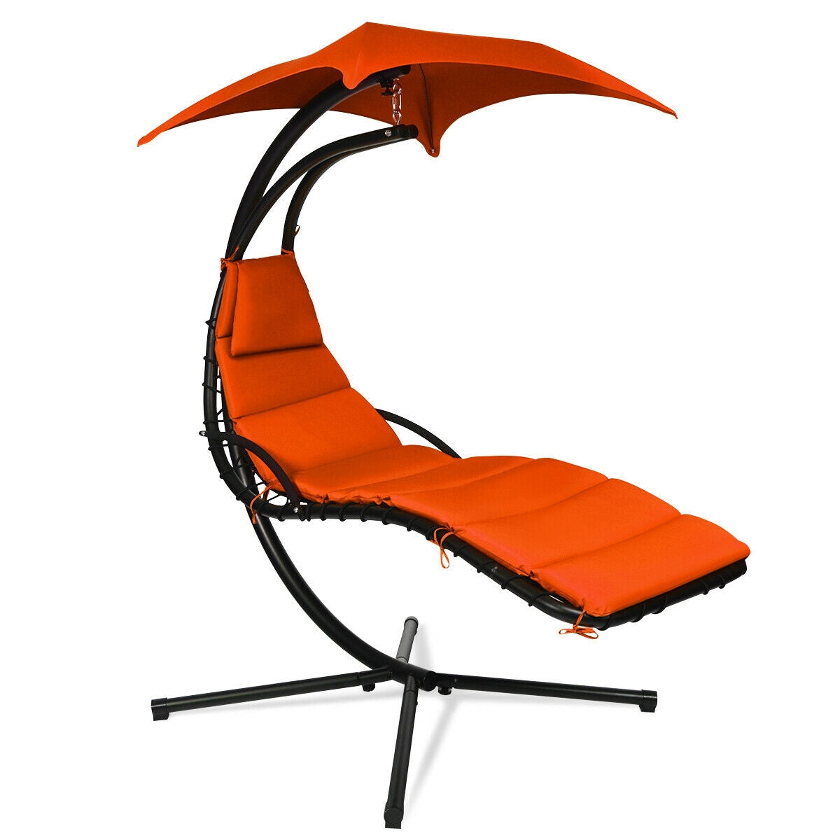 Hanging Stand Chaise Lounger Swing Chair with Pillow-OrangeÂ
