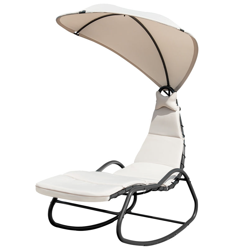 Chaise Lounge Swing with Wide Canopy Sun Shade and Soft Cushion-BeigeÂ