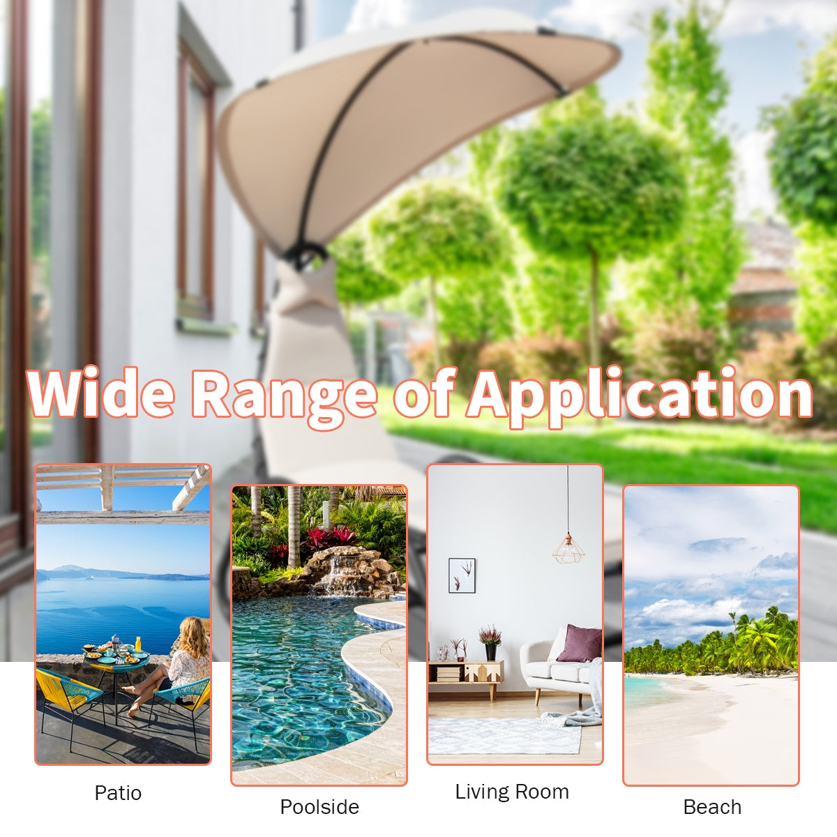 Chaise Lounge Swing with Wide Canopy Sun Shade and Soft Cushion-BeigeÂ