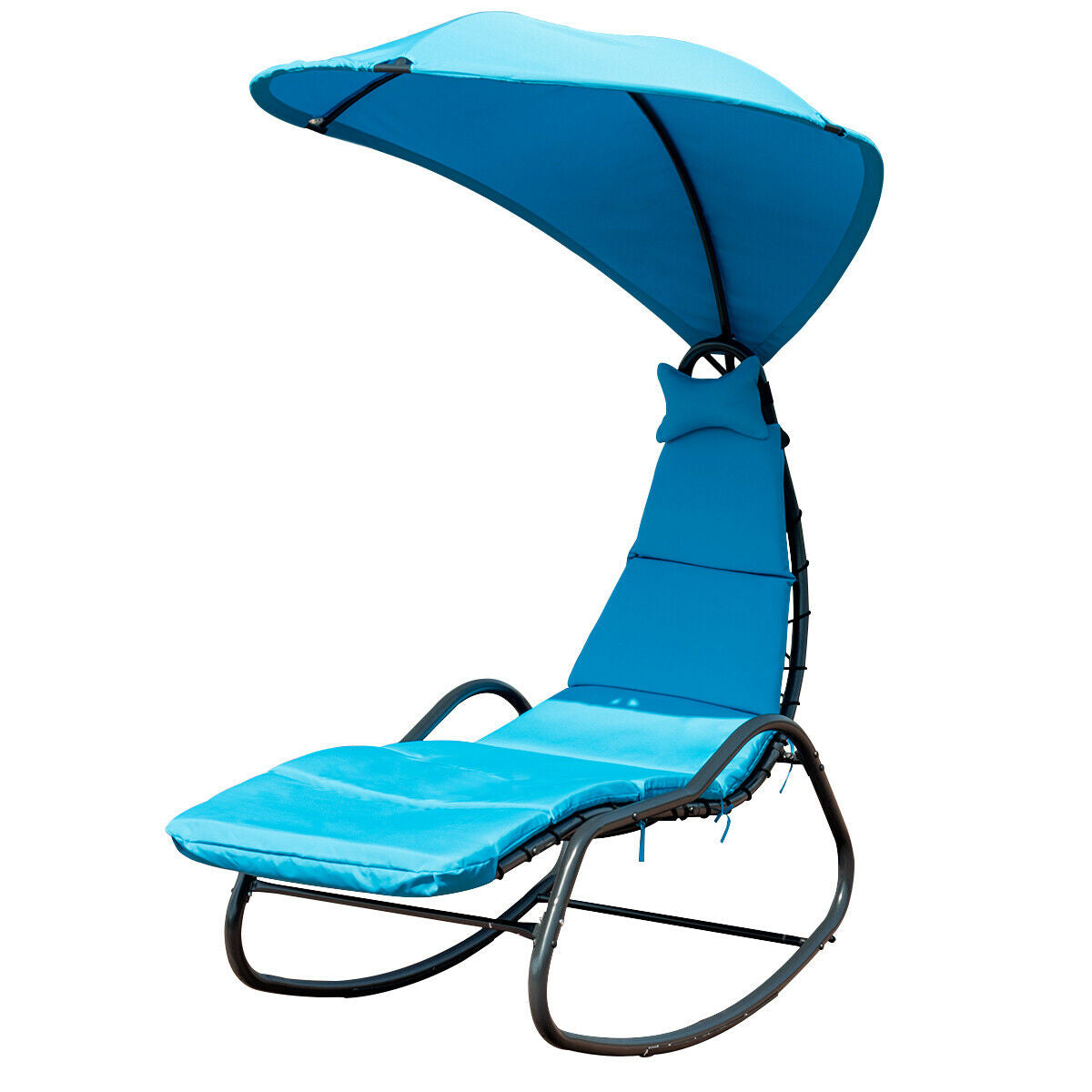 Chaise Lounge Swing with Wide Canopy Sun Shade and Soft Cushion-BlueÂ