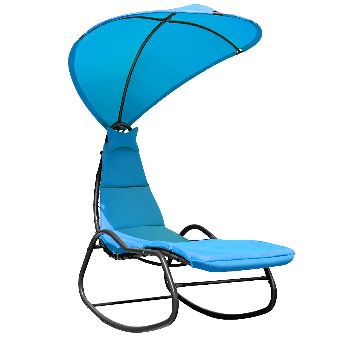Chaise Lounge Swing with Wide Canopy Sun Shade and Soft Cushion-BlueÂ