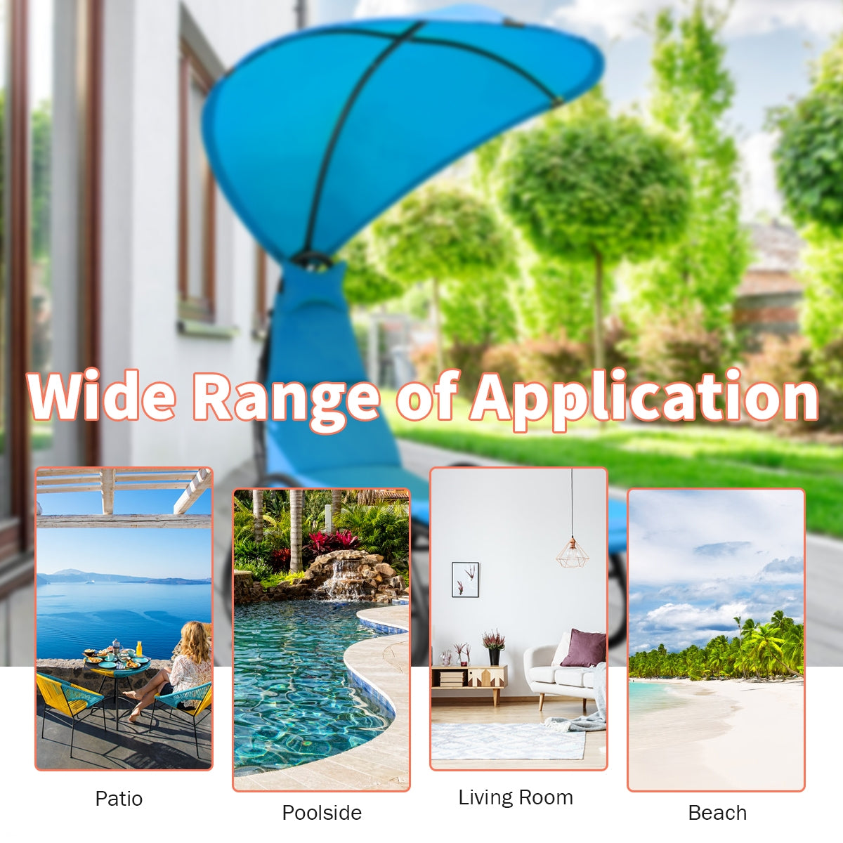 Chaise Lounge Swing with Wide Canopy Sun Shade and Soft Cushion-BlueÂ