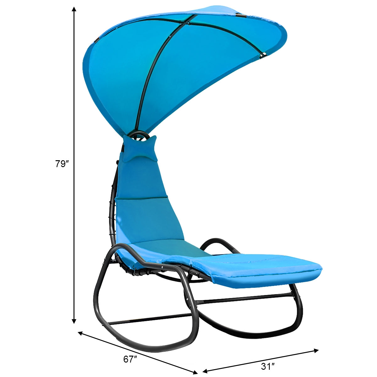 Chaise Lounge Swing with Wide Canopy Sun Shade and Soft Cushion-BlueÂ