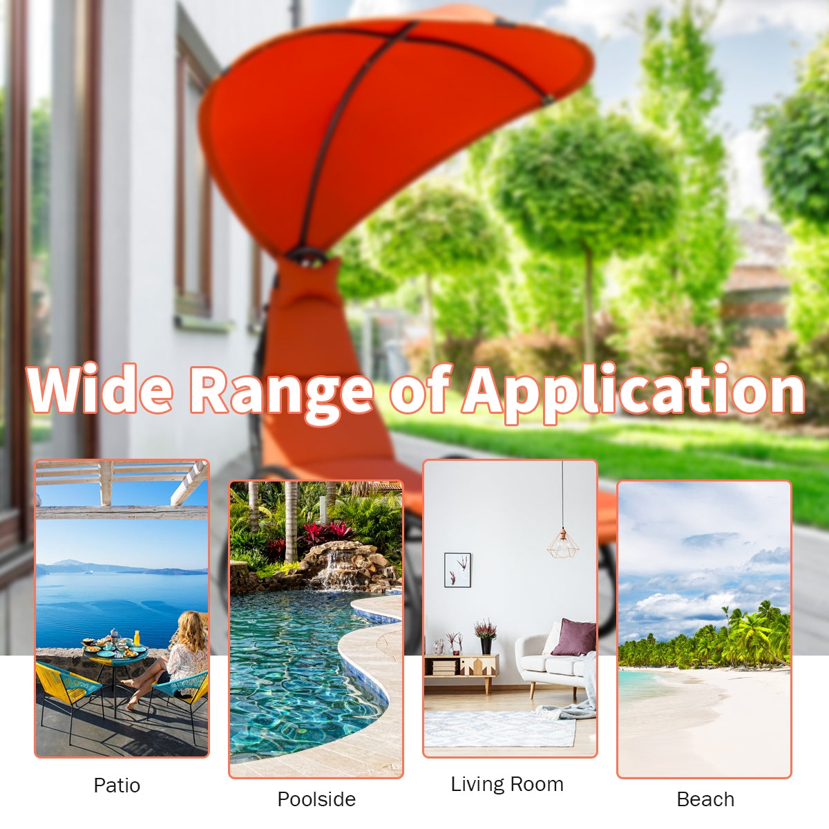 Chaise Lounge Swing with Wide Canopy Sun Shade and Soft Cushion-OrangeÂ