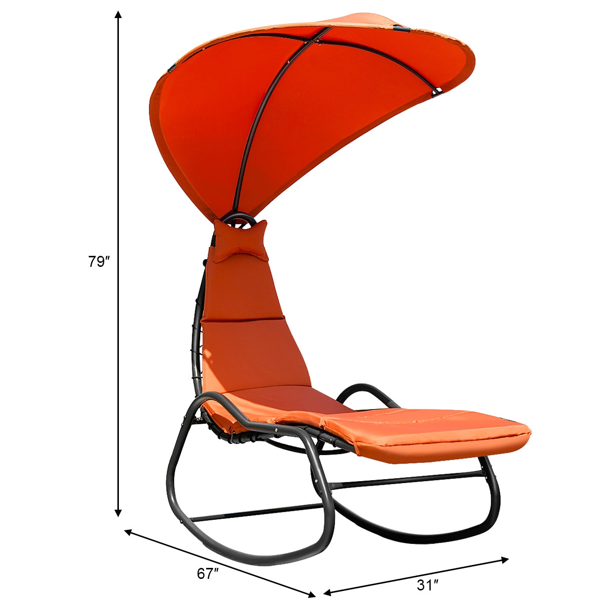 Chaise Lounge Swing with Wide Canopy Sun Shade and Soft Cushion-OrangeÂ