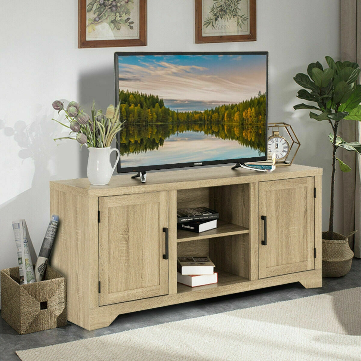 Rustic TV Stand Entertainment Center Storage CabinetÂ