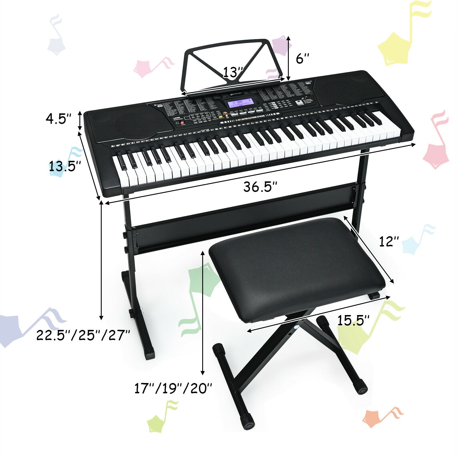 61-Key Electronic Keyboard Piano with Lighted Keys and BenchÂ