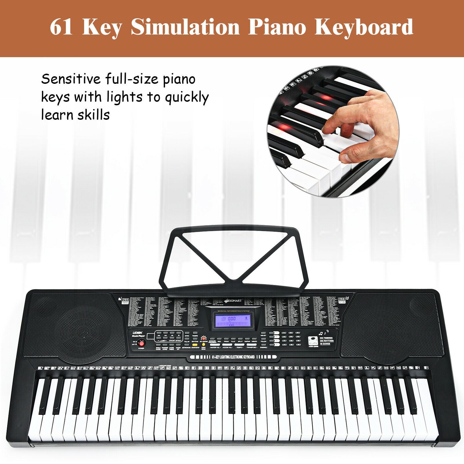 61-Key Electronic Keyboard Piano with Lighted Keys and BenchÂ