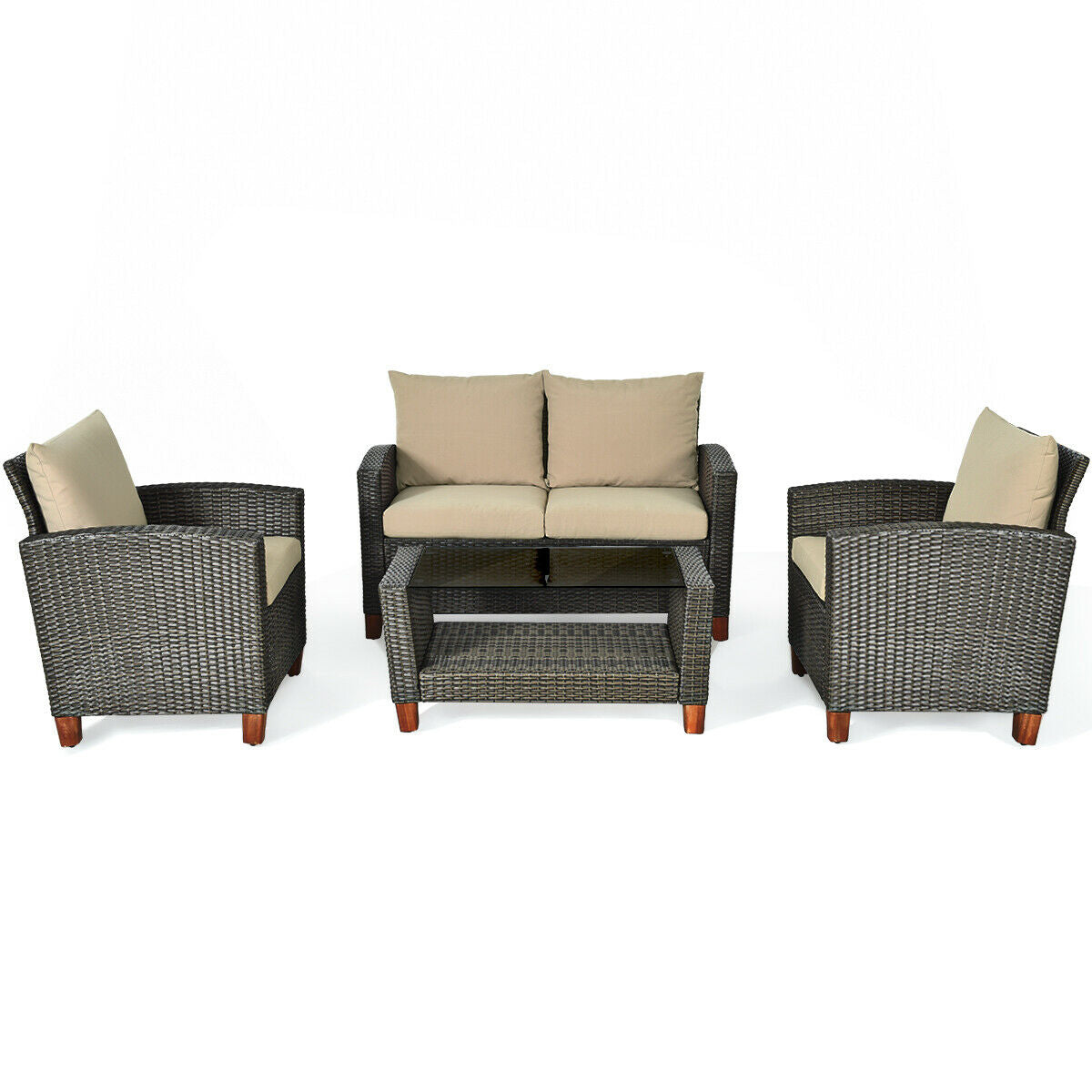 4 Pieces Patio Rattan Furniture Set with CushionsÂ