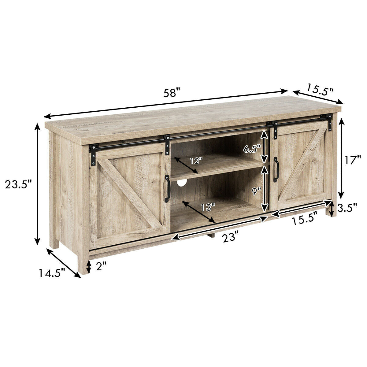 TV Stand Media Center Console Cabinet with Sliding Barn Door-GrayÂ