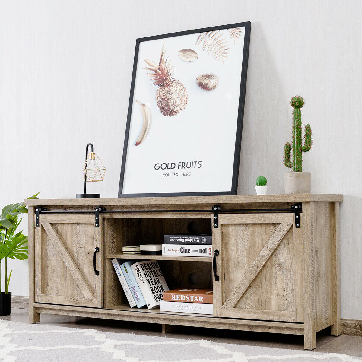 TV Stand Media Center Console Cabinet with Sliding Barn Door-GrayÂ