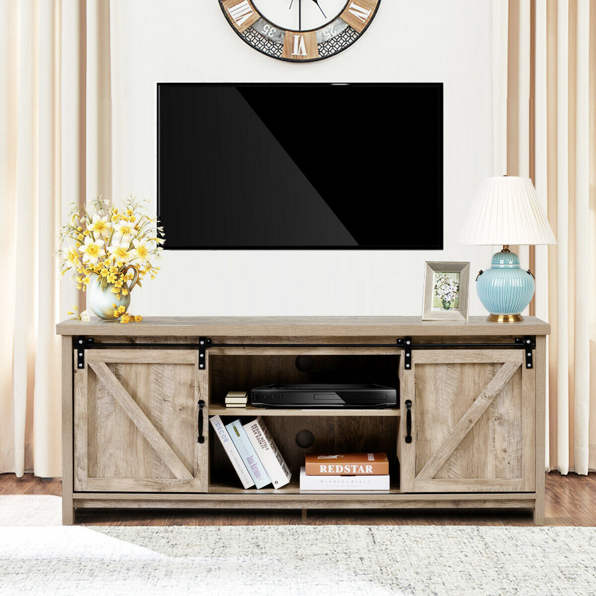 TV Stand Media Center Console Cabinet with Sliding Barn Door-GrayÂ