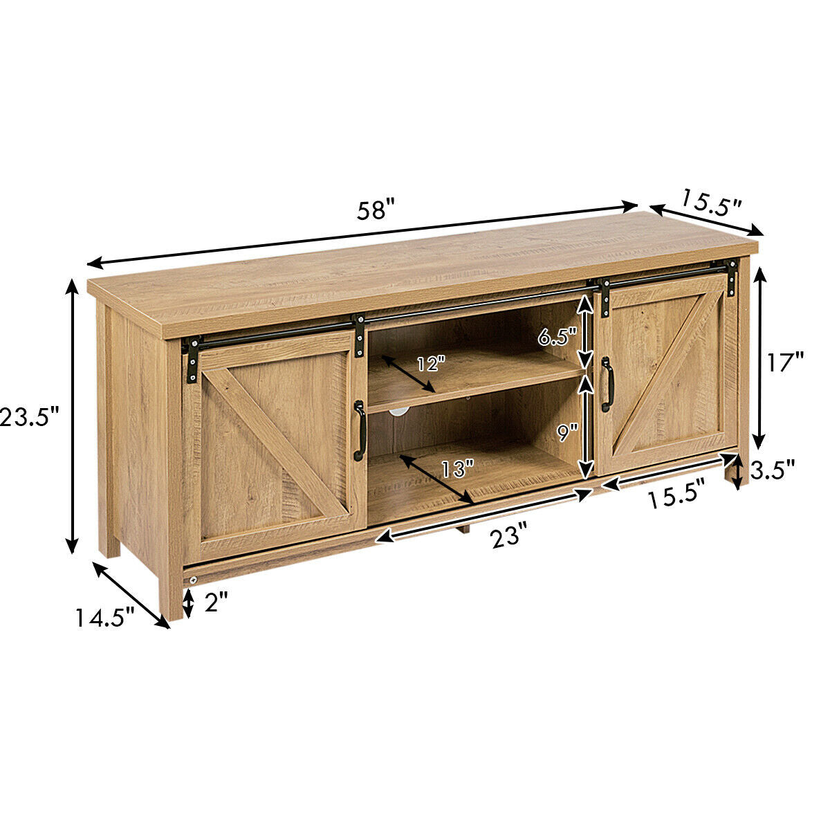 TV Stand Media Center Console Cabinet with Sliding Barn Door- OakÂ