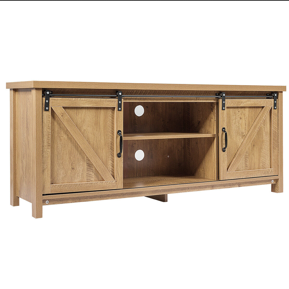 TV Stand Media Center Console Cabinet with Sliding Barn Door- OakÂ