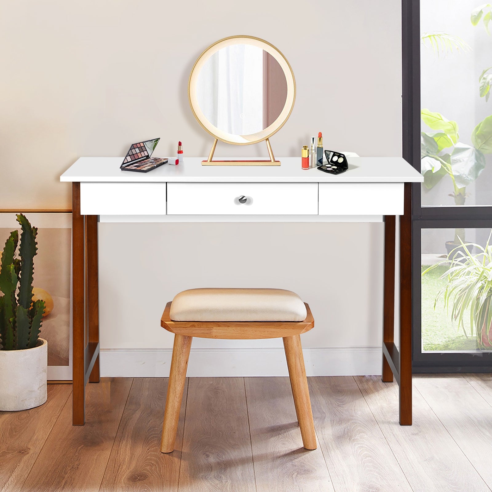 Computer Desk Laptop PC Writing Table Makeup Vanity Table-WalnutÂ