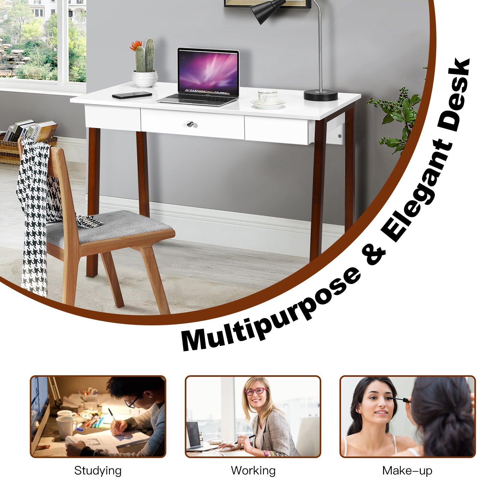 Computer Desk Laptop PC Writing Table Makeup Vanity Table-WalnutÂ