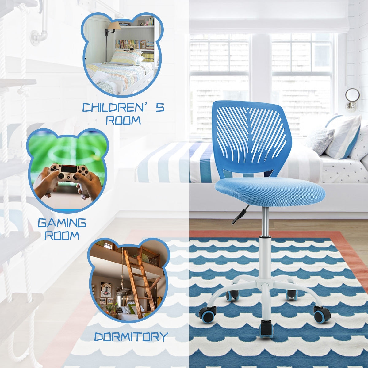 Kids Desk Chair with Adjustable Height and Lumbar Support-BlueÂ