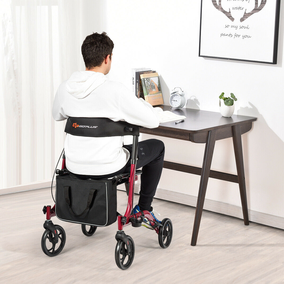 Folding Aluminum Rollator Lightweight Medical Walker-RedÂ