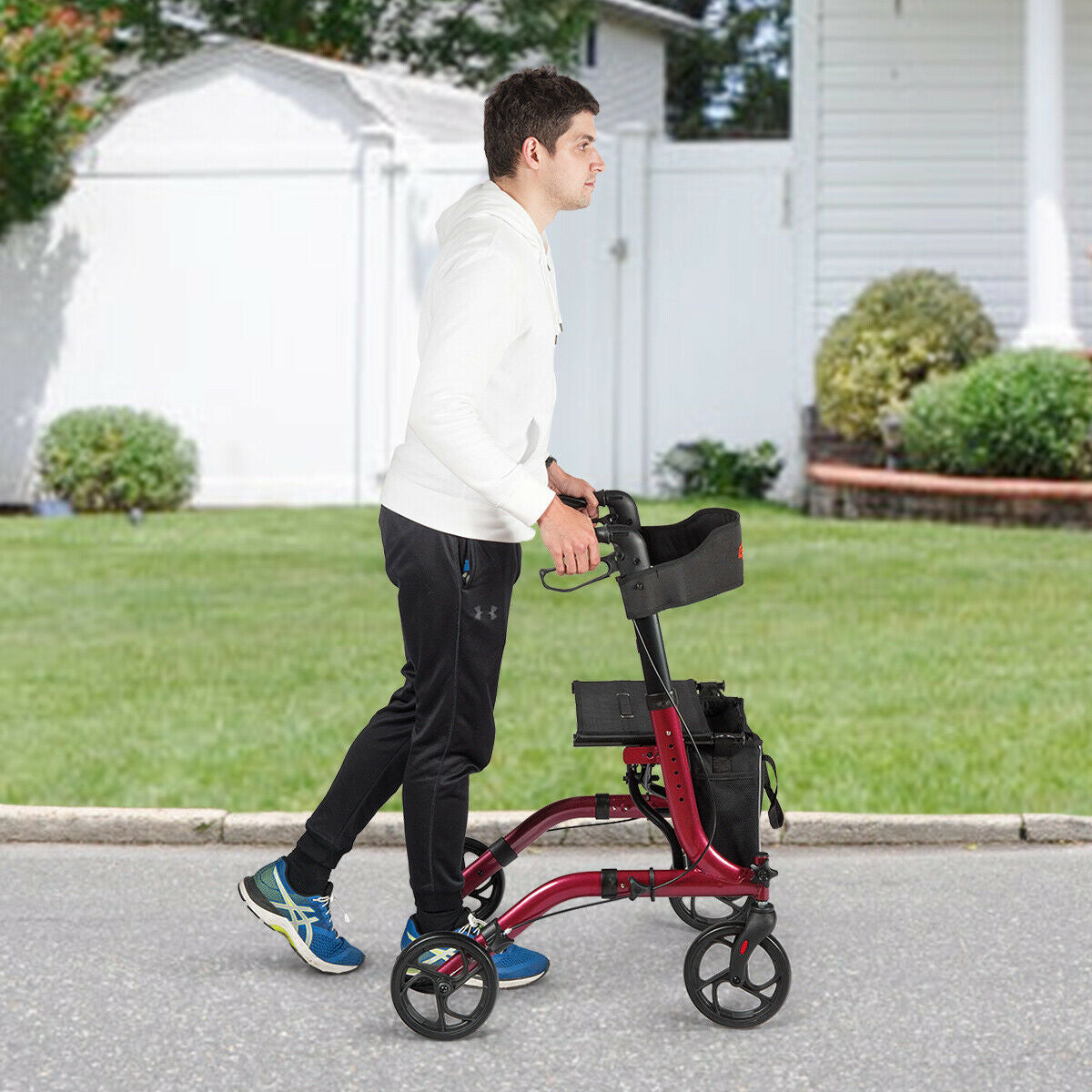 Folding Aluminum Rollator Lightweight Medical Walker-RedÂ