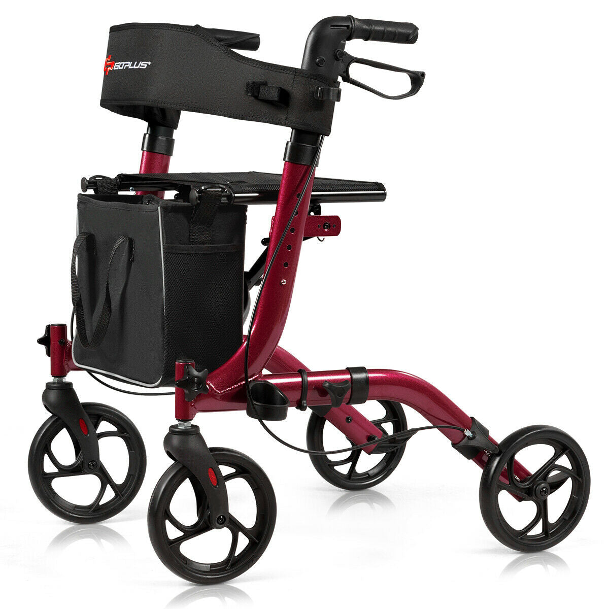 Folding Aluminum Rollator Lightweight Medical Walker-RedÂ