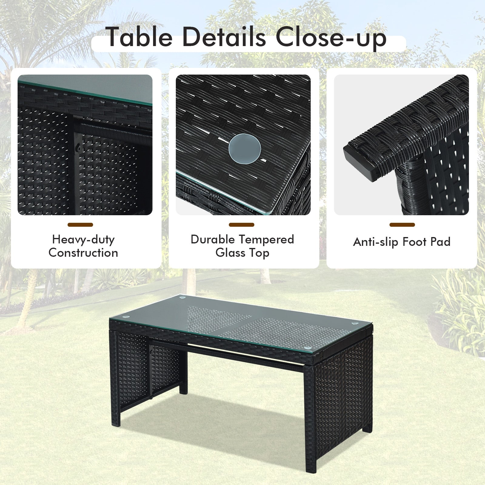 4 Pieces Rattan Patio Furniture Set with Weather Resistant Cushions and Tempered Glass Tabletop-WhiteÂ