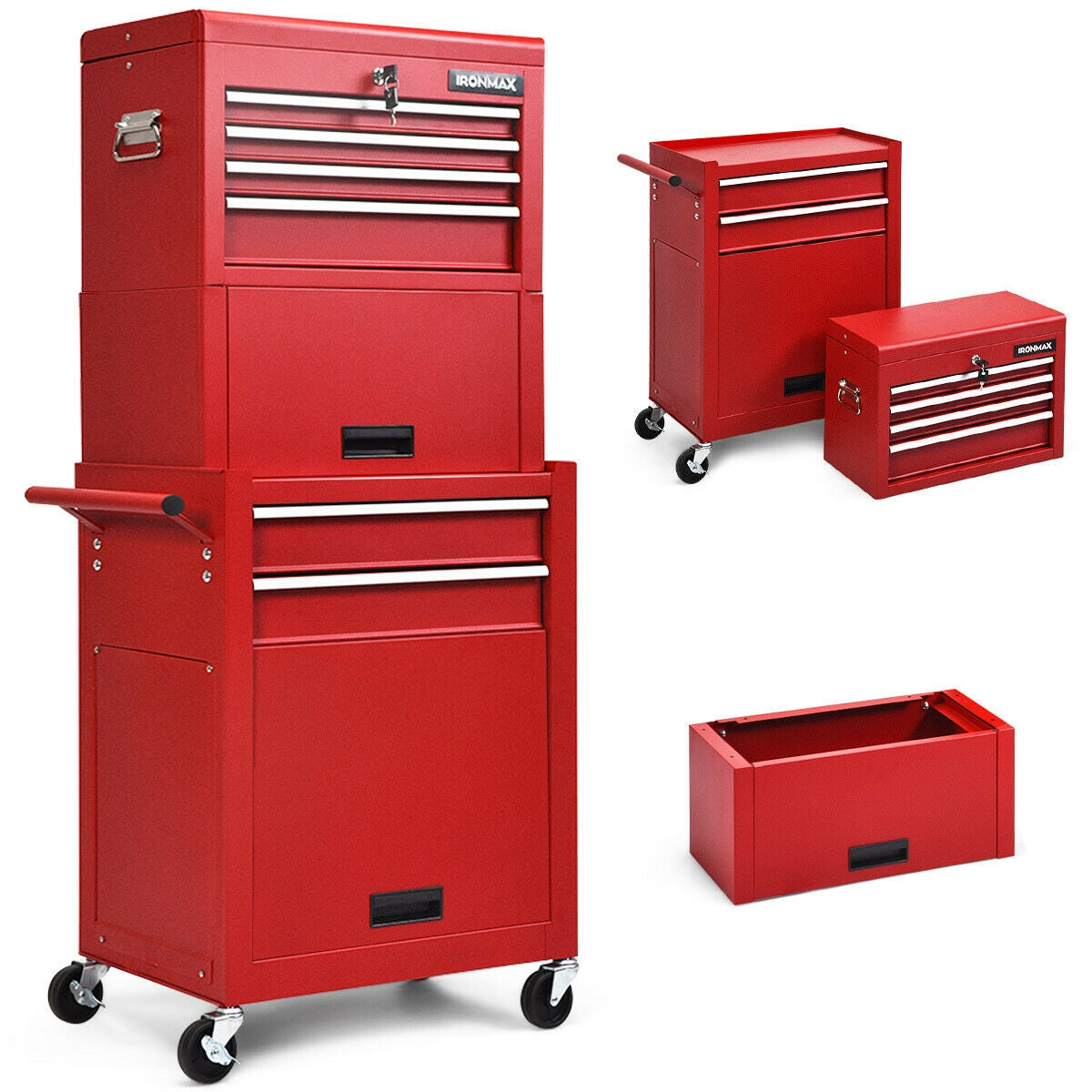 6-Drawer Tool Chest with Heightening Cabinet-RedÂ