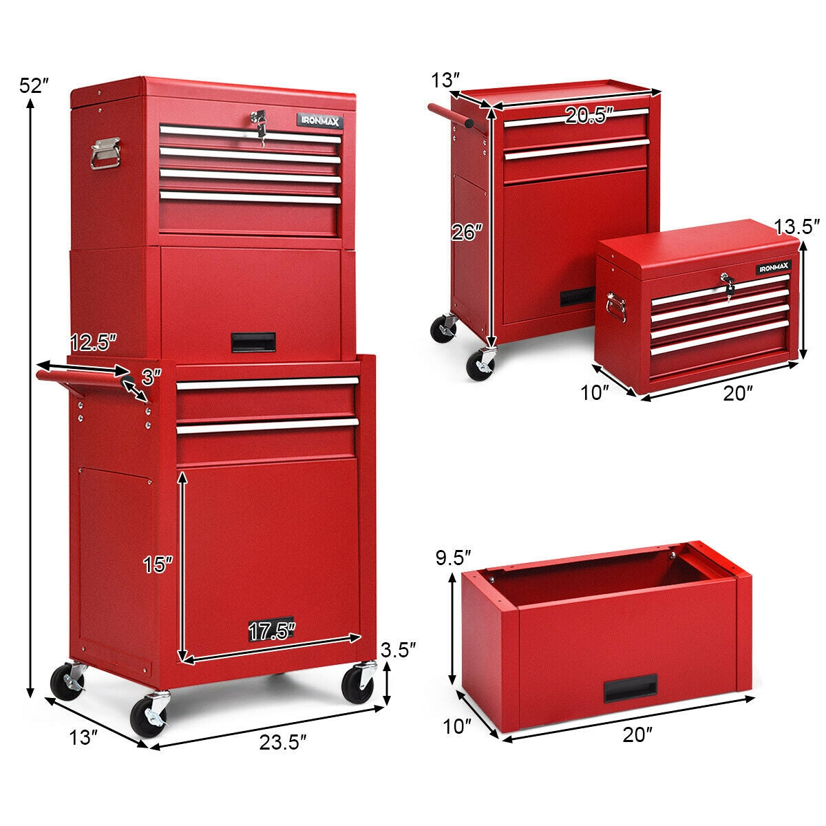 6-Drawer Tool Chest with Heightening Cabinet-RedÂ