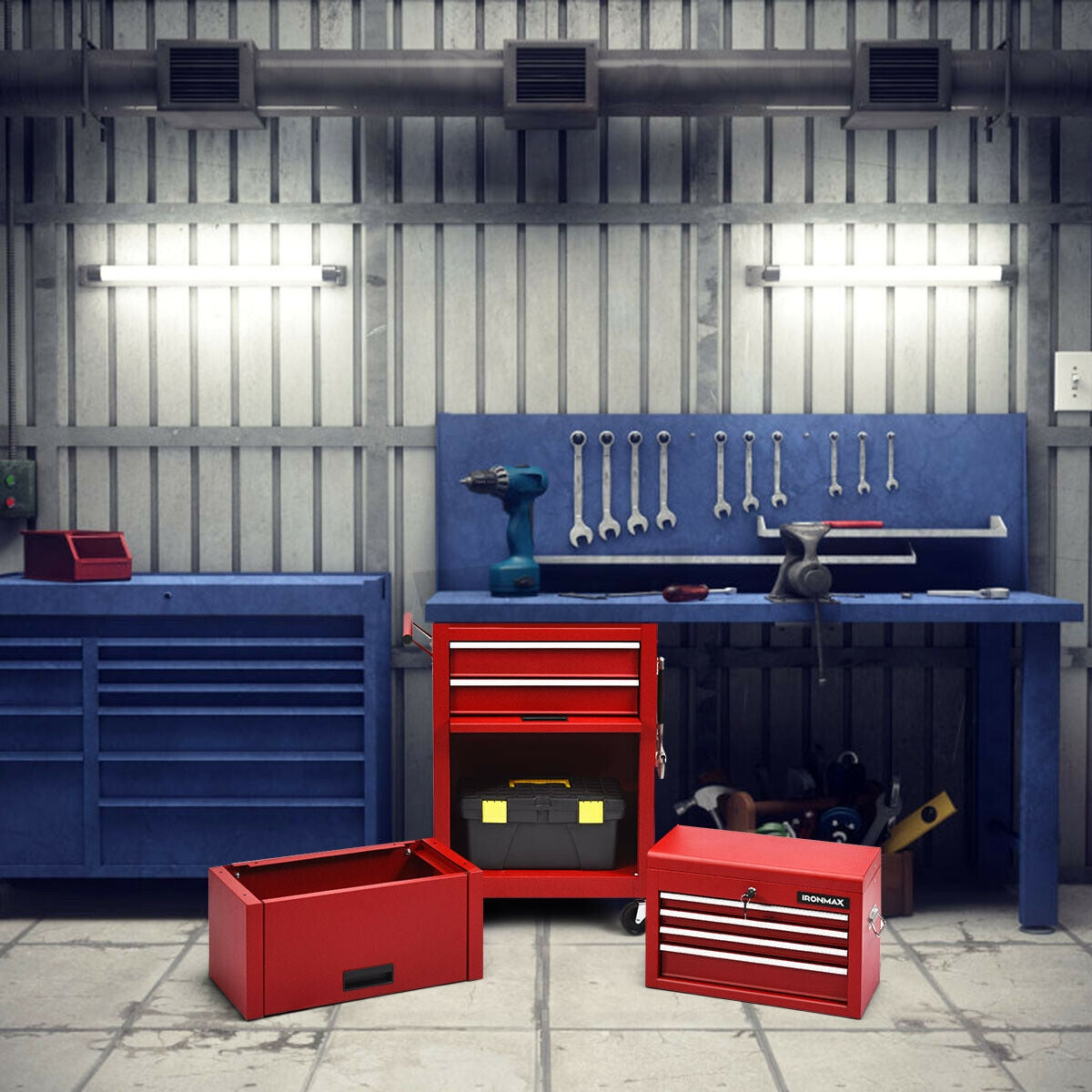 6-Drawer Tool Chest with Heightening Cabinet-RedÂ