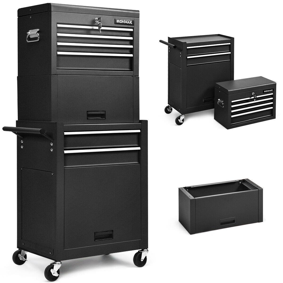 6-Drawer Tool Chest with Heightening Cabinet-BlackÂ
