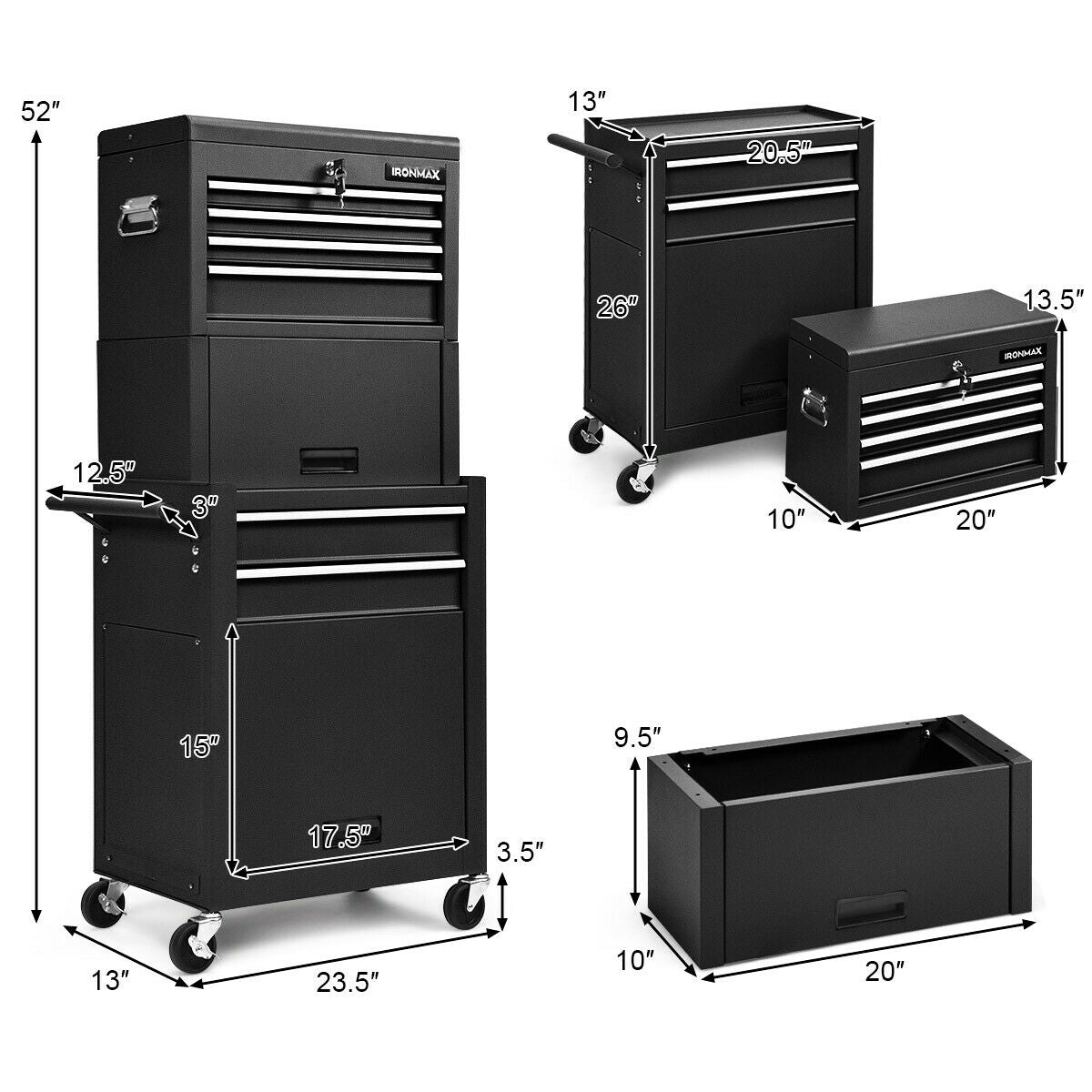 6-Drawer Tool Chest with Heightening Cabinet-BlackÂ