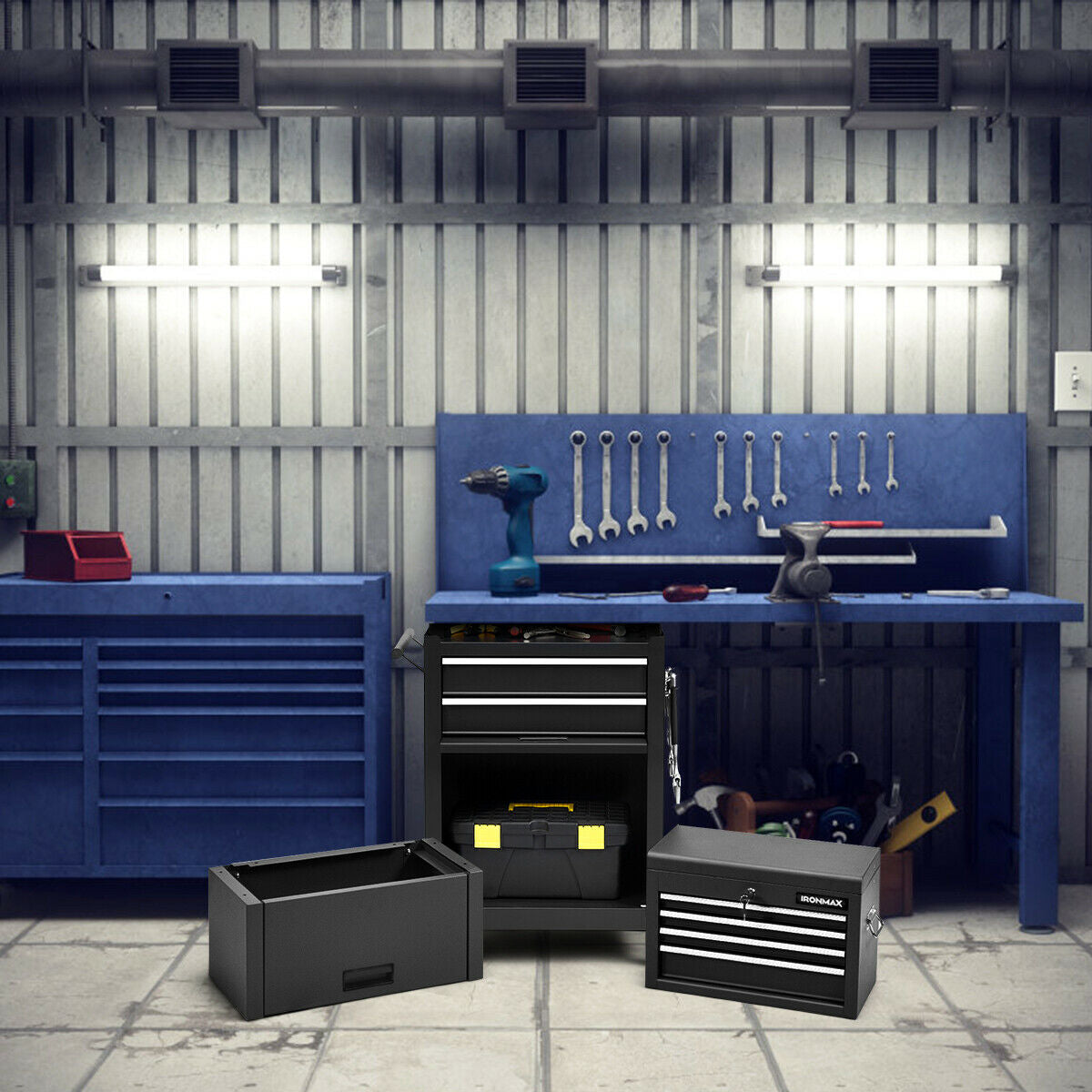 6-Drawer Tool Chest with Heightening Cabinet-BlackÂ