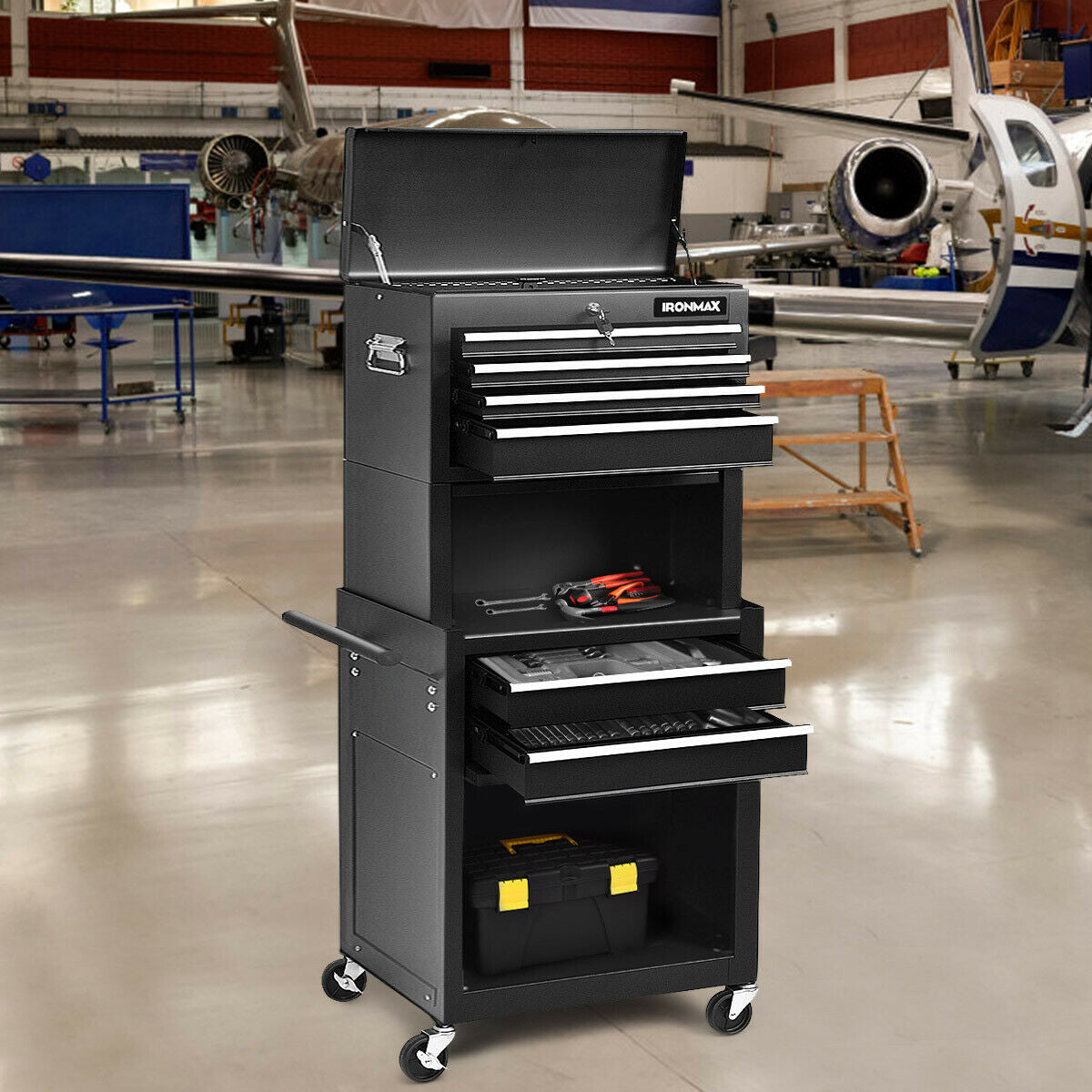 6-Drawer Tool Chest with Heightening Cabinet-BlackÂ