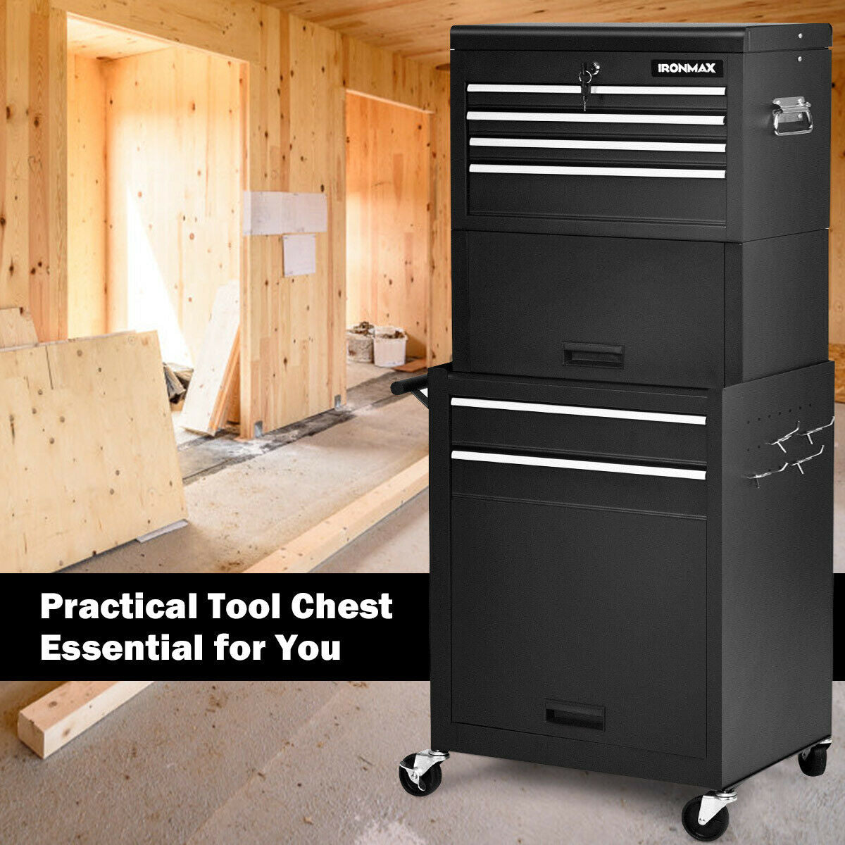 6-Drawer Tool Chest with Heightening Cabinet-BlackÂ
