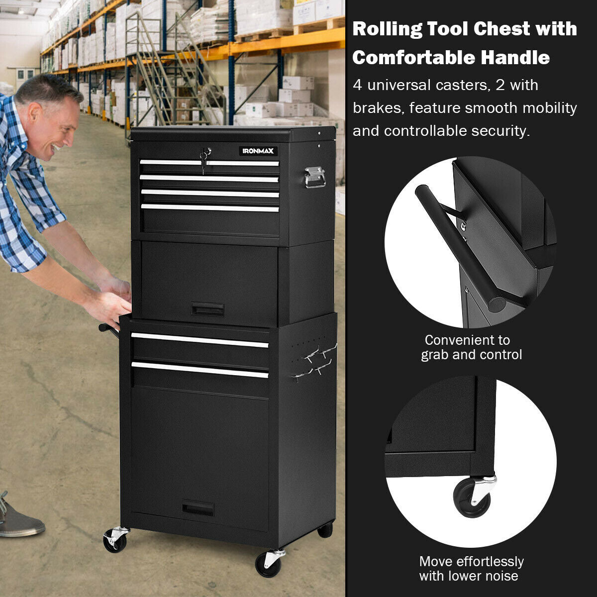 6-Drawer Tool Chest with Heightening Cabinet-BlackÂ