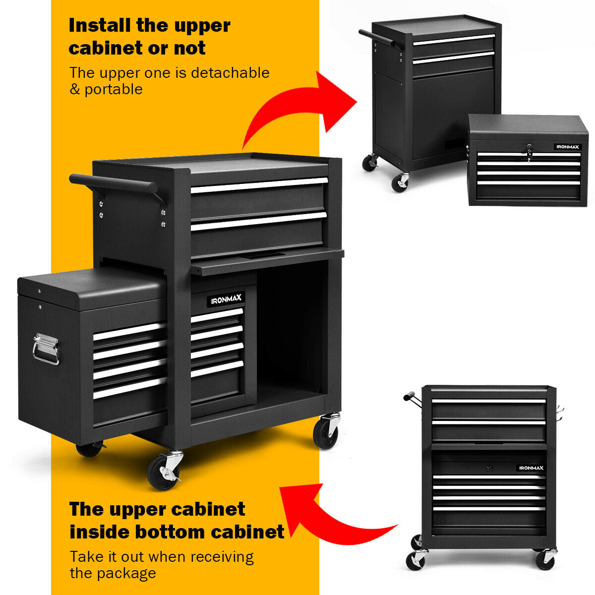 6-Drawer Tool Chest with Heightening Cabinet-BlackÂ