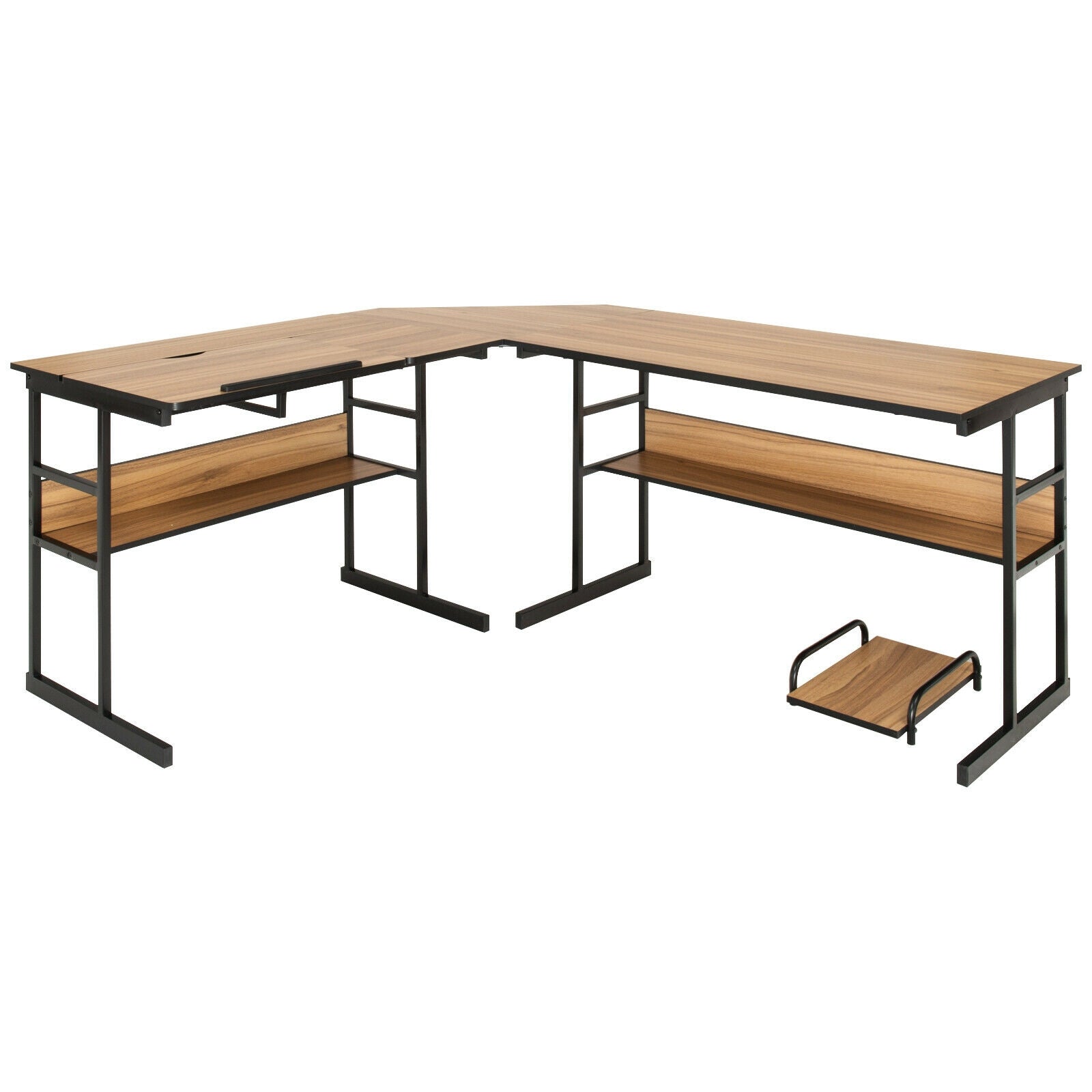 L-Shaped Computer Desk with Tiltable Tabletop-WalnutÂ