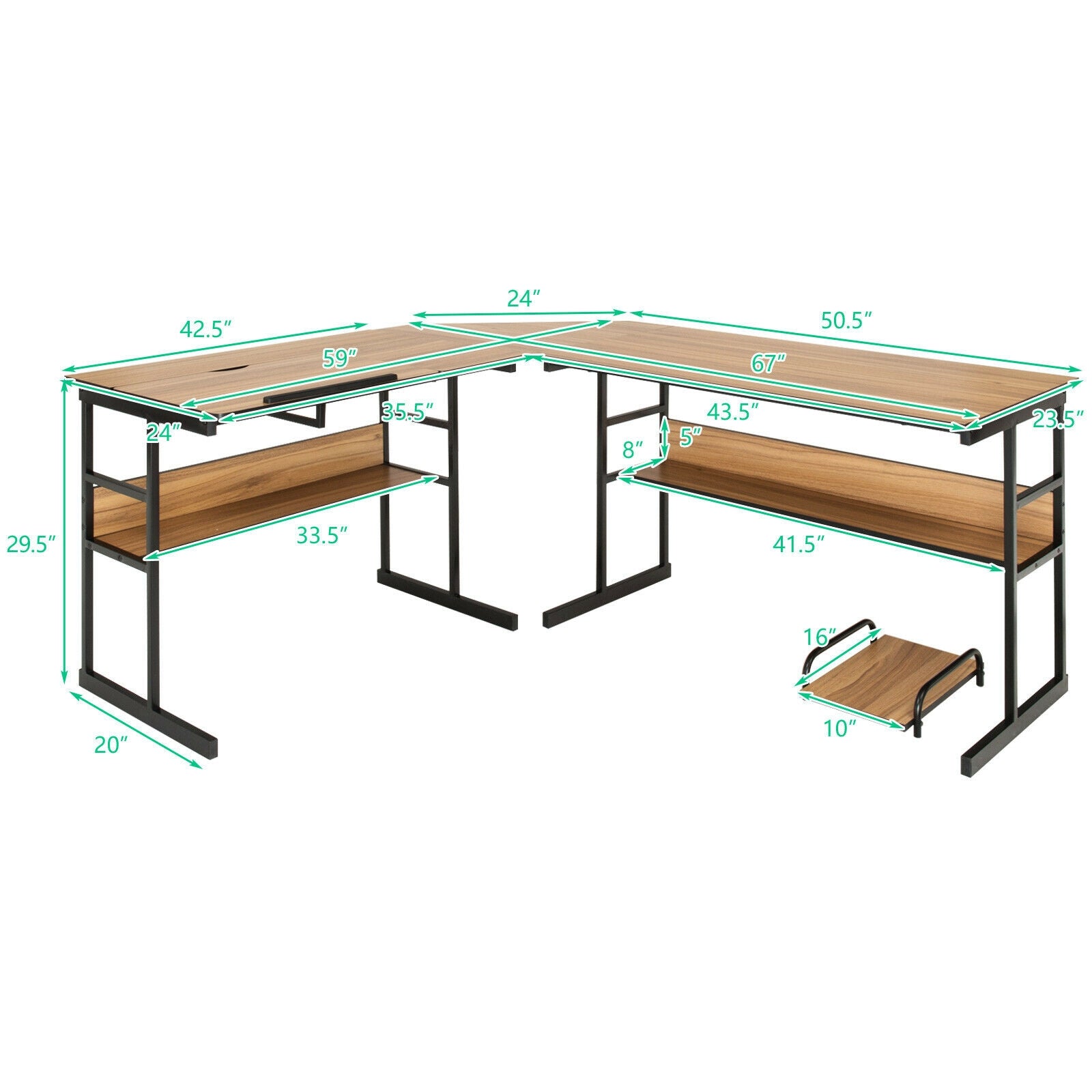 L-Shaped Computer Desk with Tiltable Tabletop-WalnutÂ