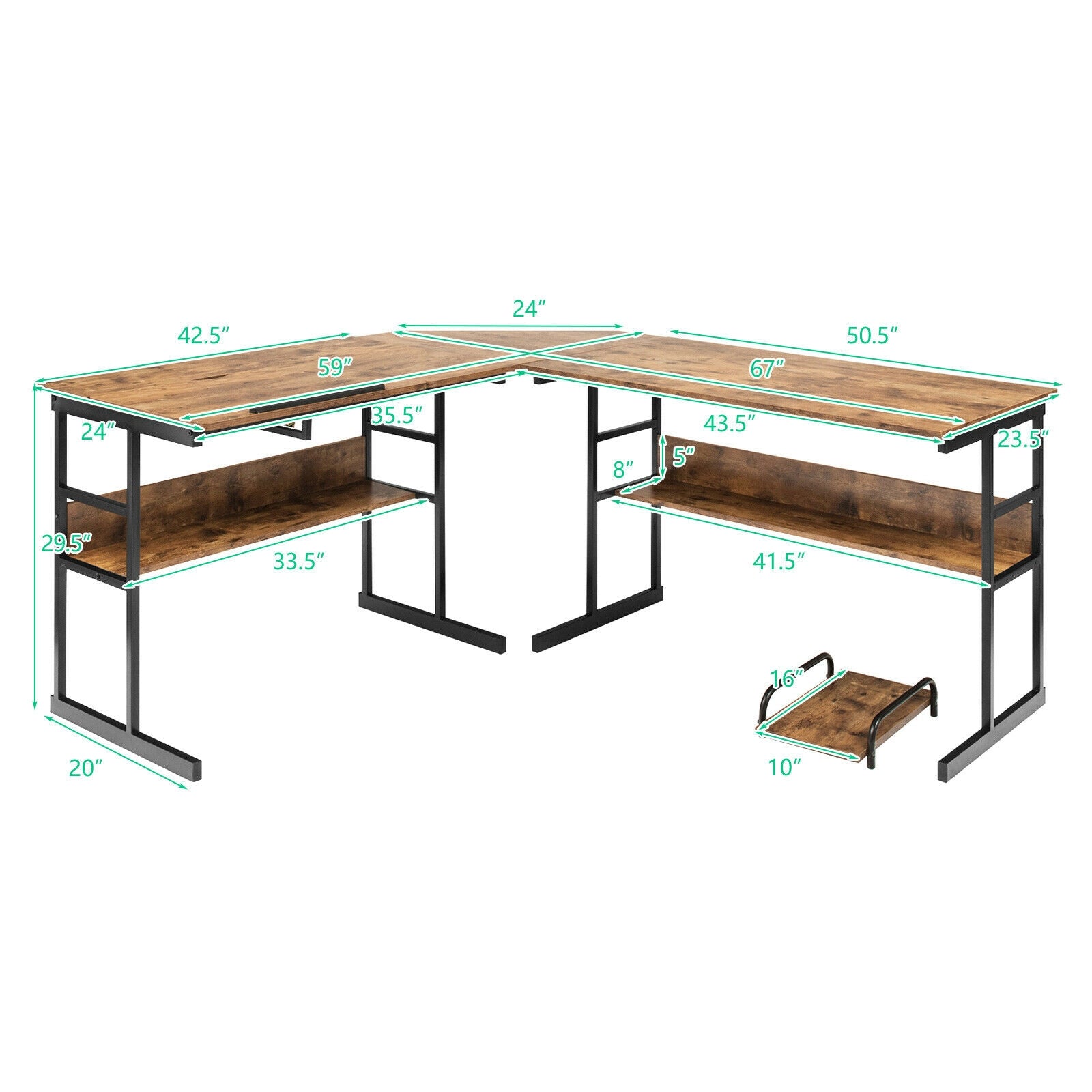 L-Shaped Computer Desk with Tiltable Tabletop-Rustic BrownÂ