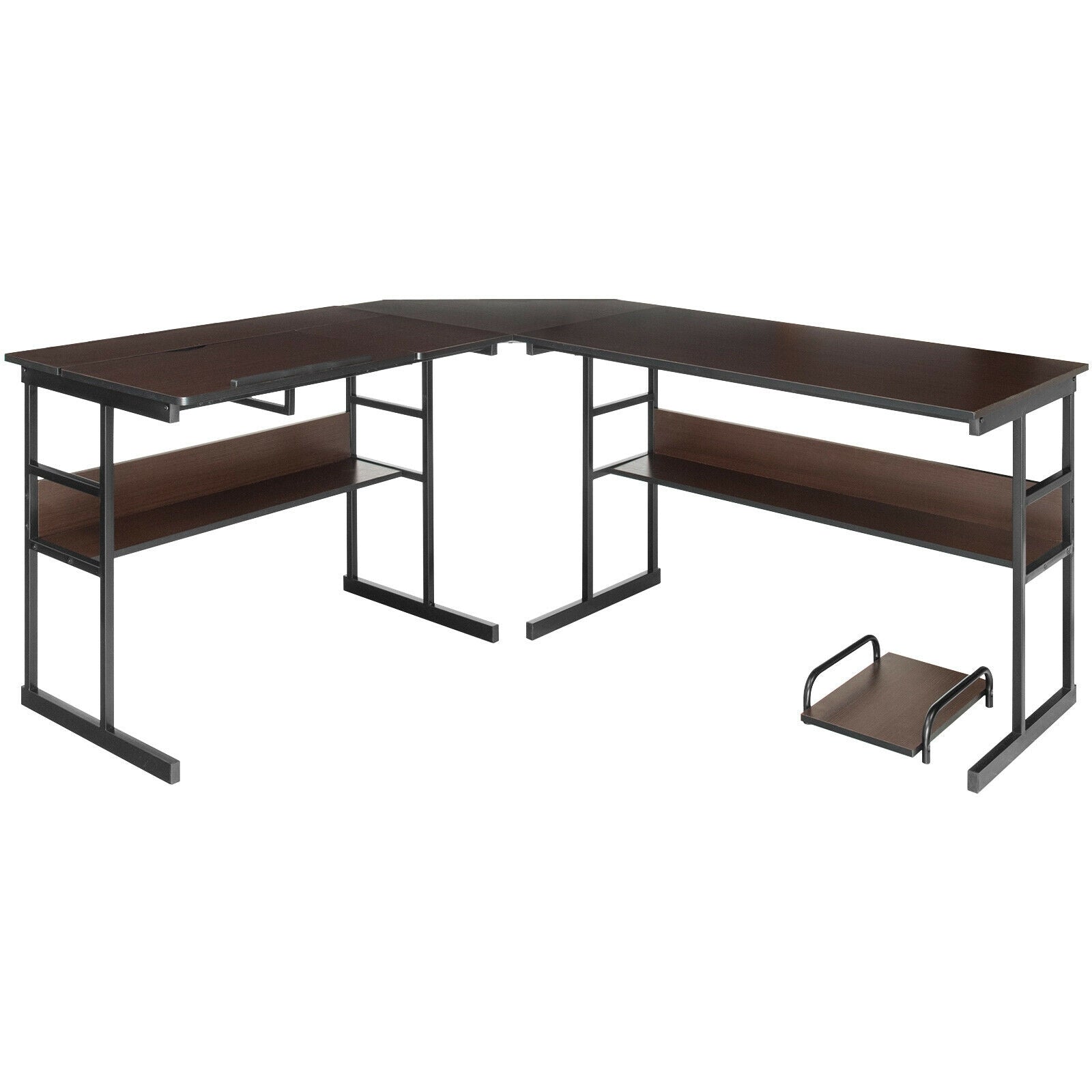L-Shaped Computer Desk with Tiltable Tabletop-BrownÂ