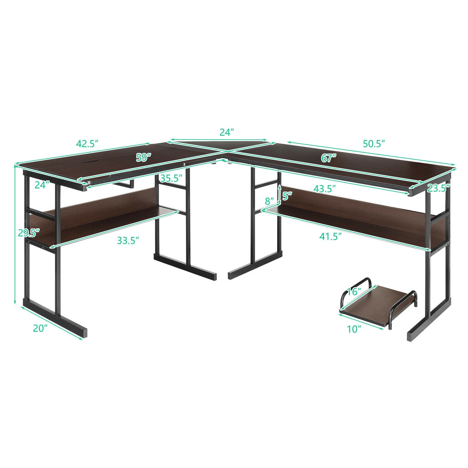 L-Shaped Computer Desk with Tiltable Tabletop-BrownÂ