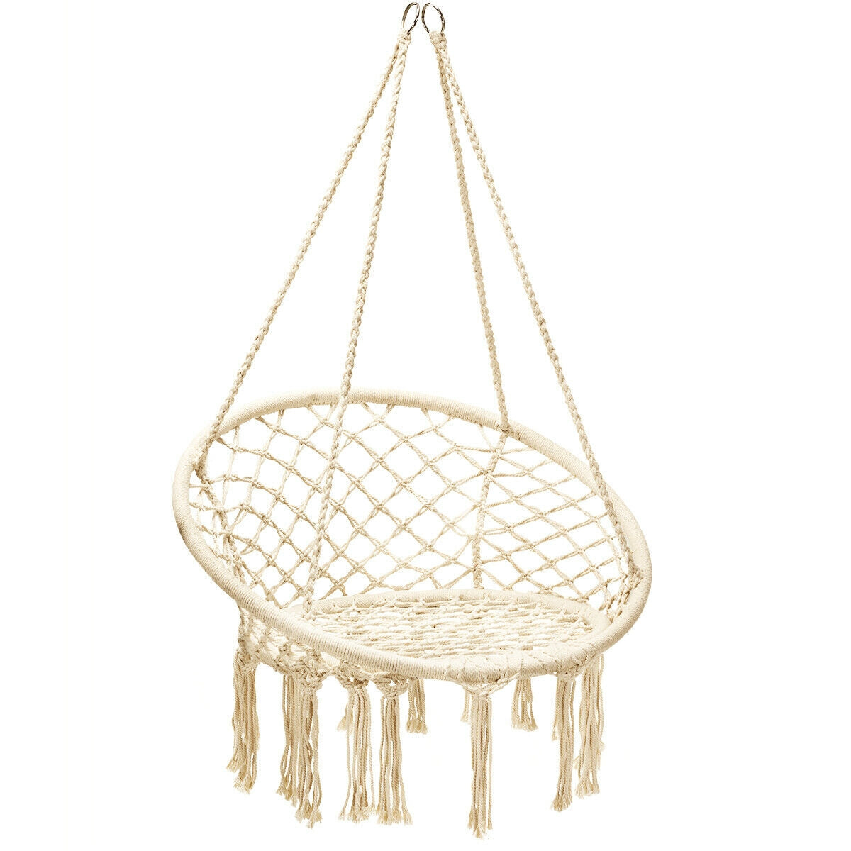 Hanging Macrame Hammock Chair with Handwoven Cotton Backrest-NaturalÂ