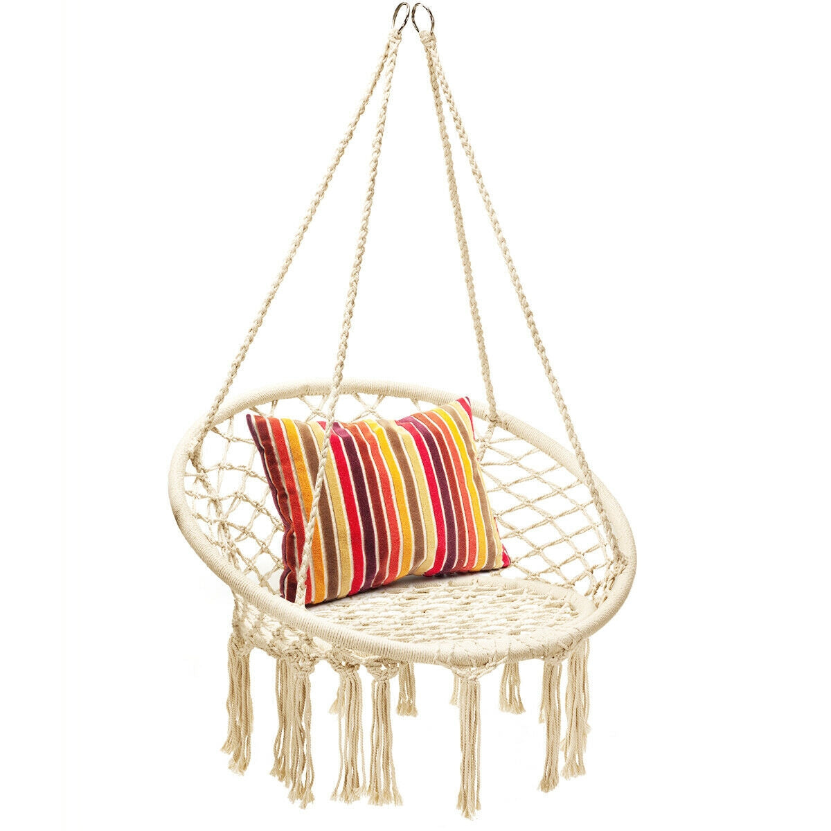 Hanging Macrame Hammock Chair with Handwoven Cotton Backrest-NaturalÂ