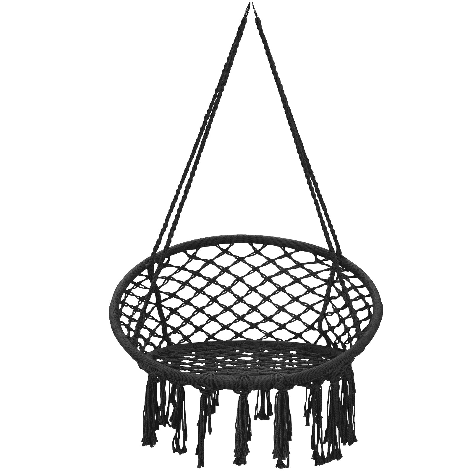Hanging Macrame Hammock Chair with Handwoven Cotton Backrest-BlackÂ
