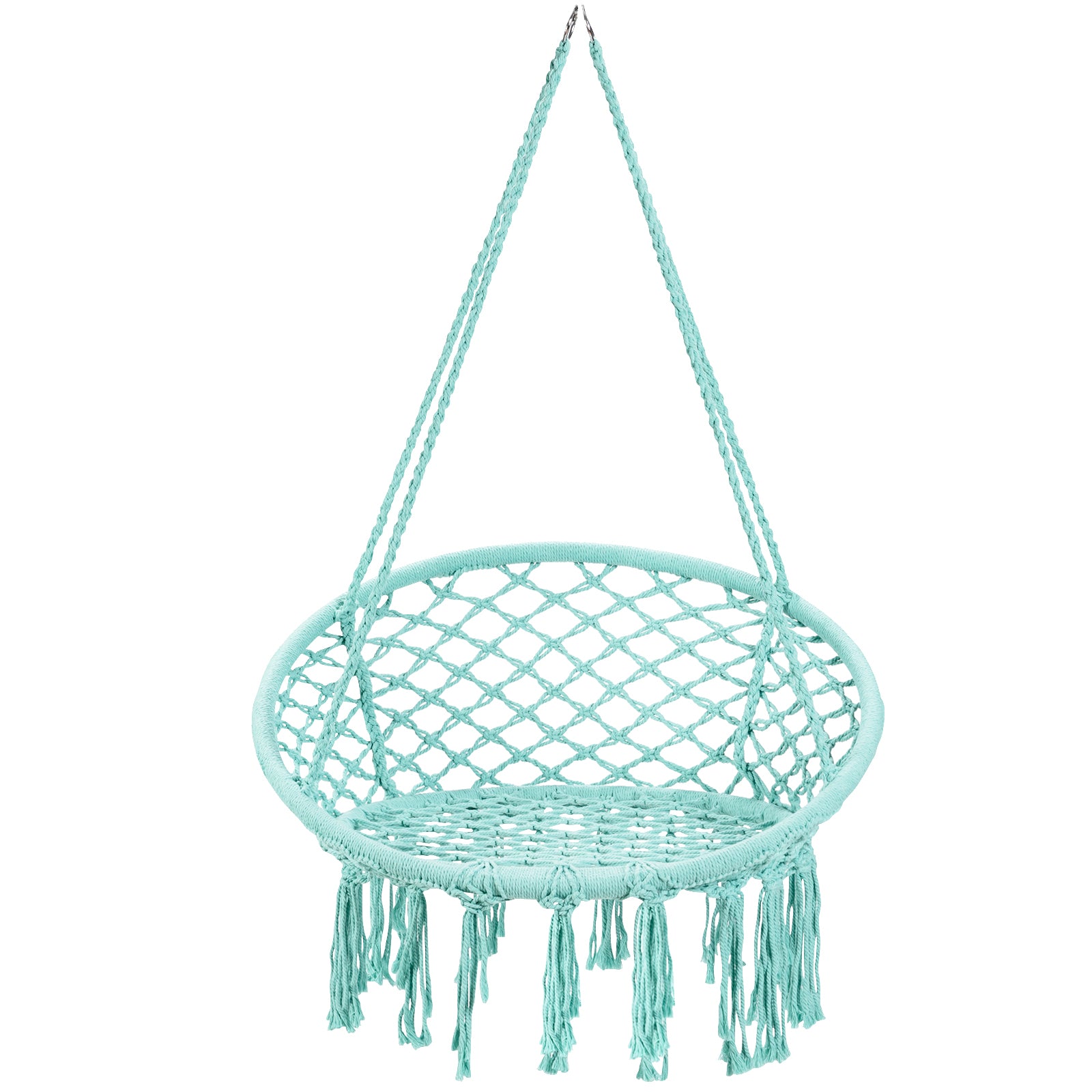 Hanging Macrame Hammock Chair with Handwoven Cotton Backrest-TurquoiseÂ