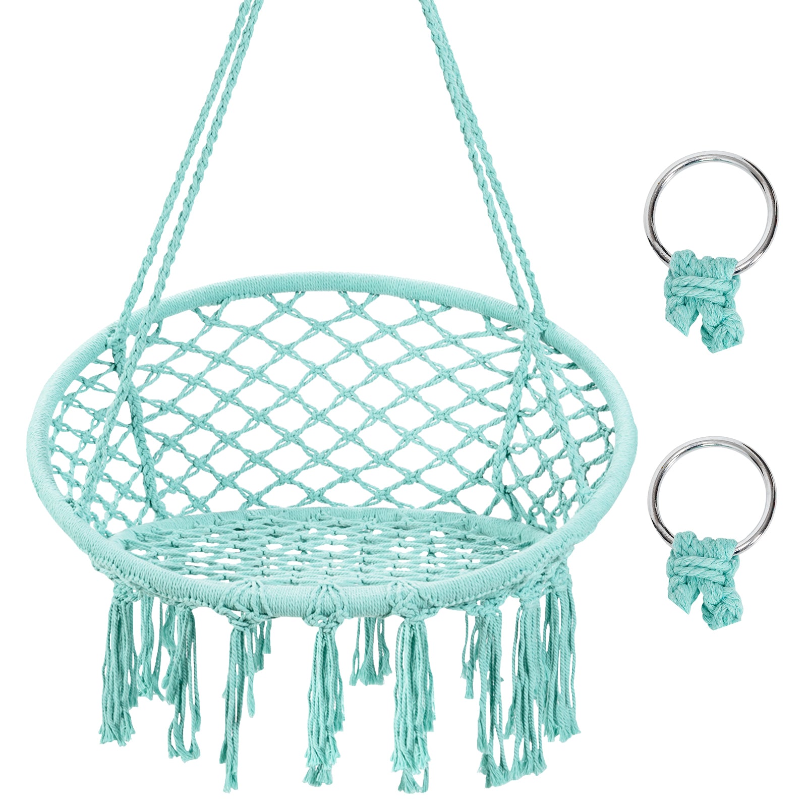 Hanging Macrame Hammock Chair with Handwoven Cotton Backrest-TurquoiseÂ